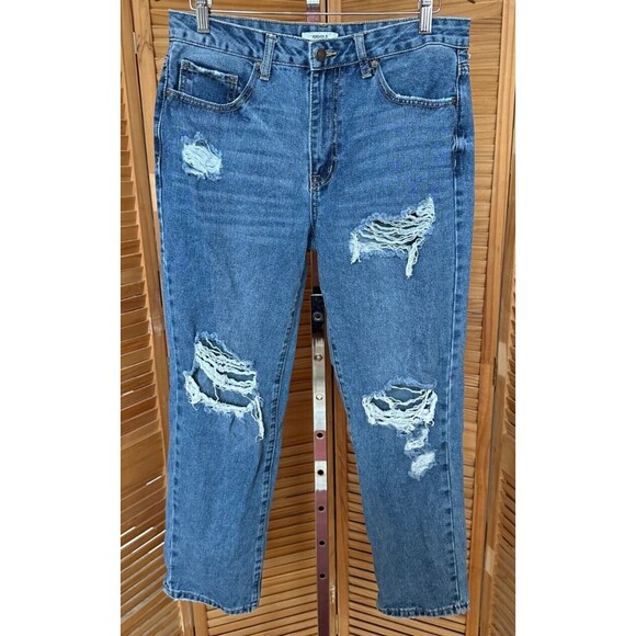 Forever 21 Women's Los Angeles Destroyed Ripped Straight Jeans Size 32 x 29 - Picture 1 of 5